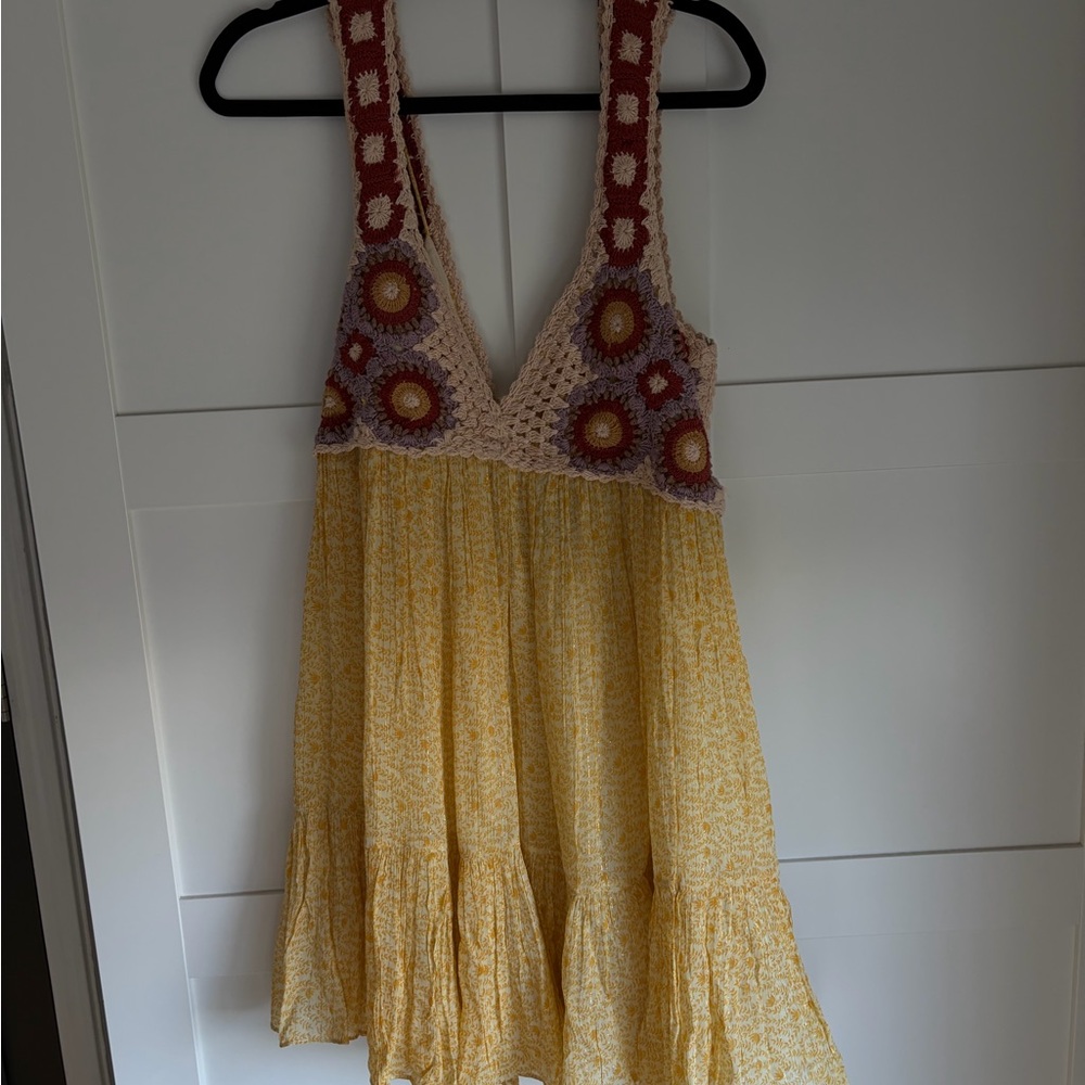Zara Beige and Yellow Crochet Dress